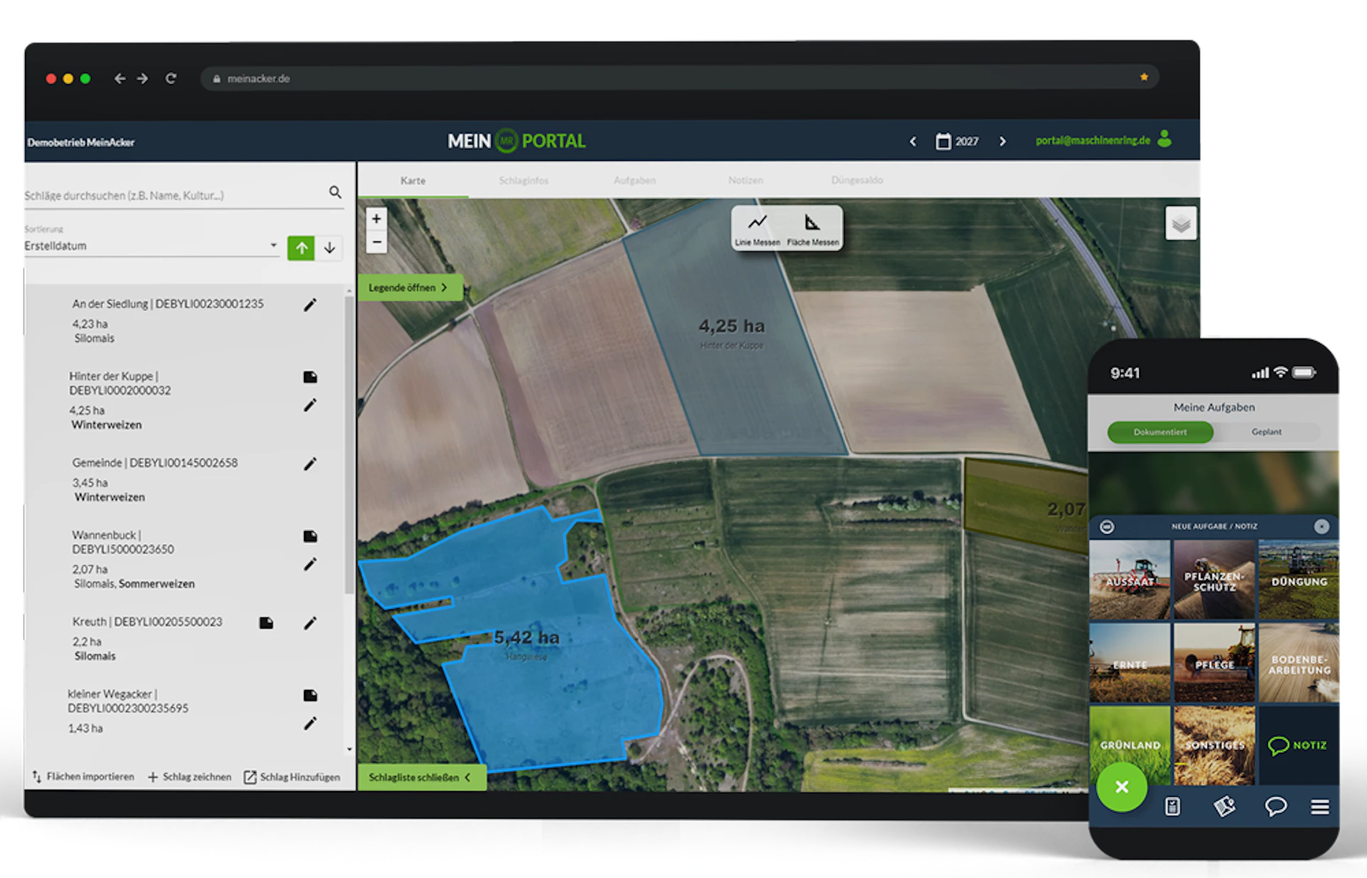 Bild zeigt einen Screenshot von der Acker Schlagkartei
