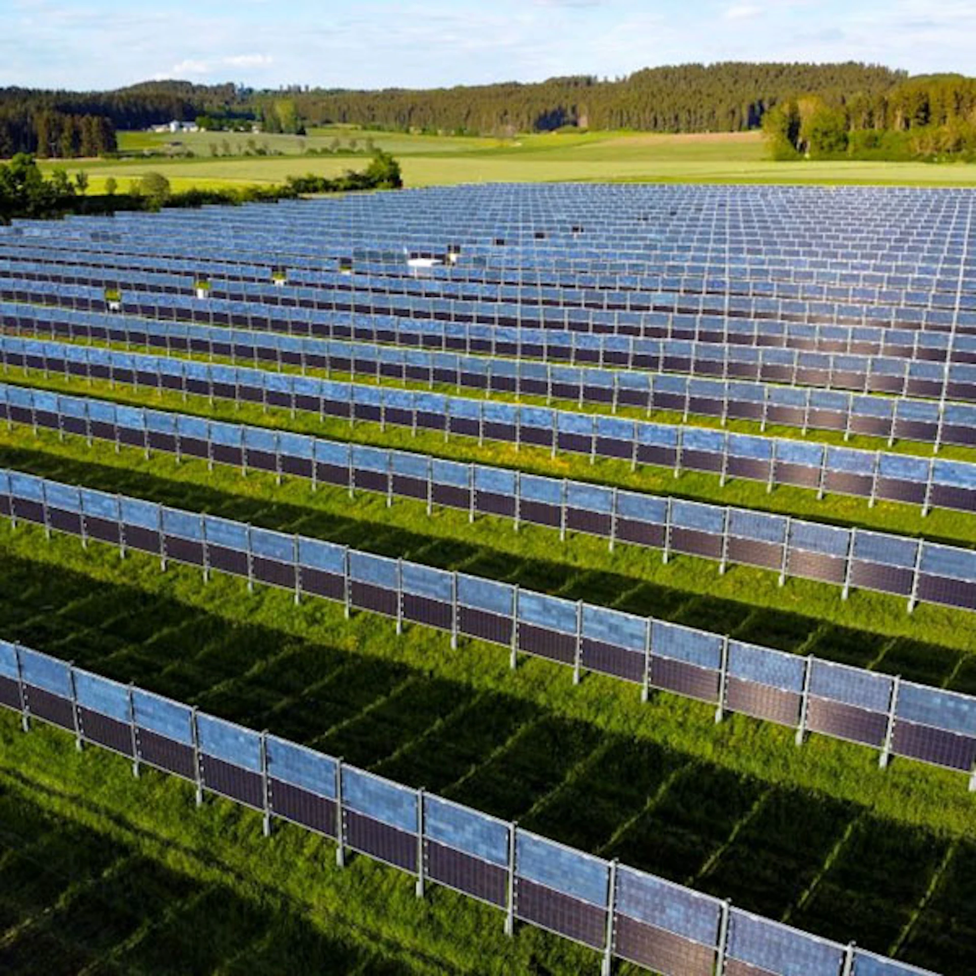 Große Wiese mit Freiflächen PV-Anlage