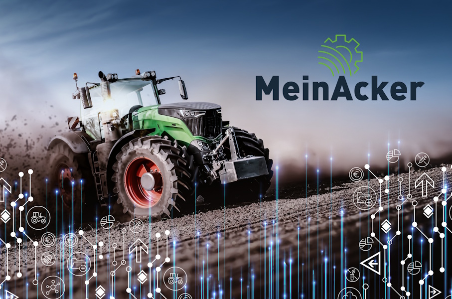 Traktor auf dem Acker mit angedeutetem Datenlook am unteren Bildrand